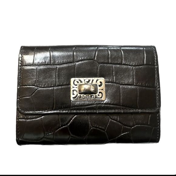 BRIGHTON CROC WALLET CROSSBODY BLACK - Picture 1 of 16